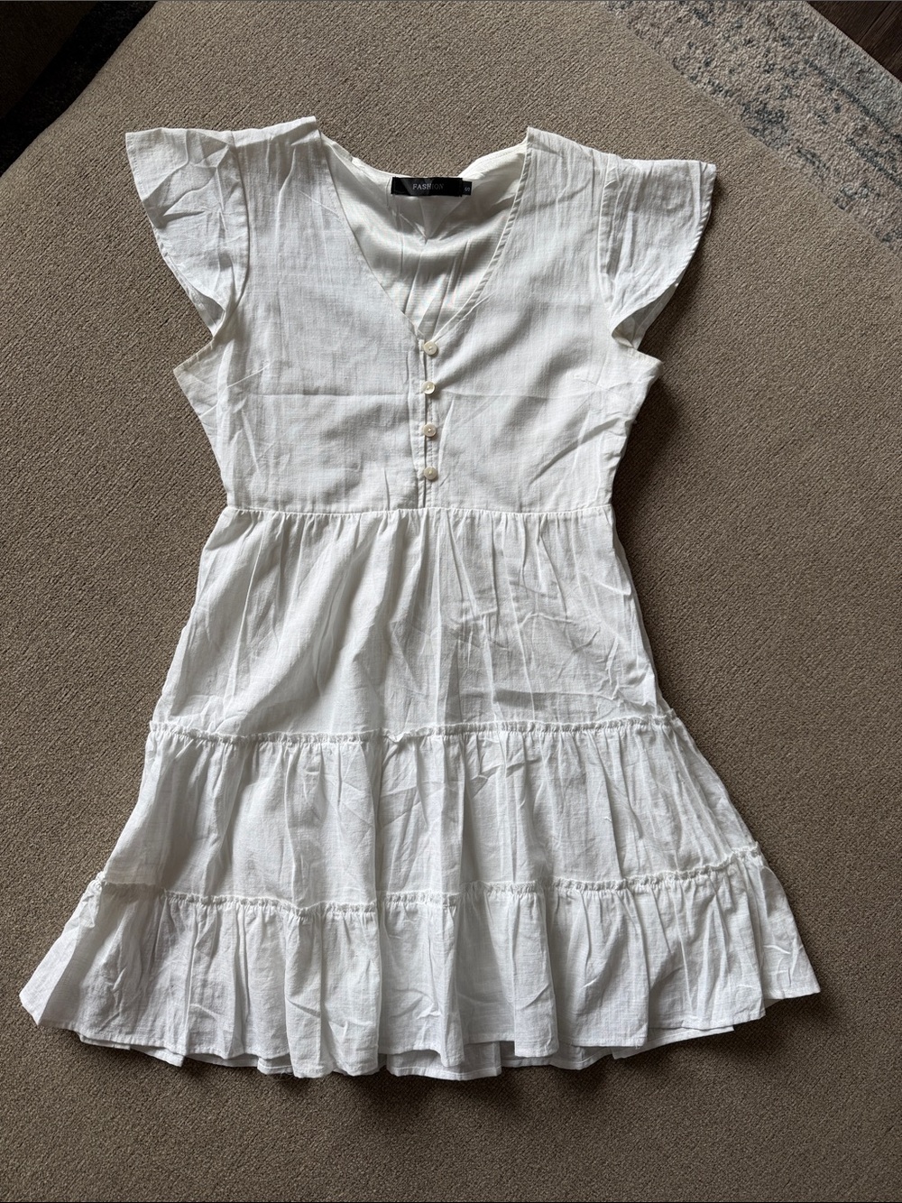 White Tiered Mini Dress with Button Front - Lightweight Summer Style